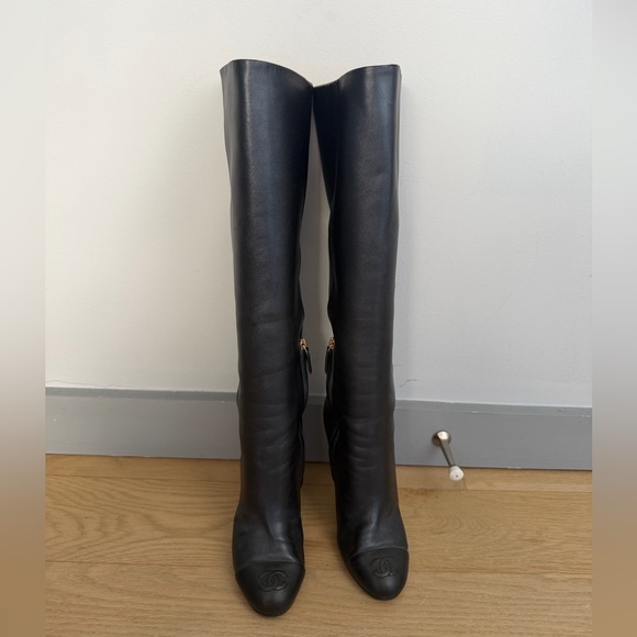 CHANEL Shoes - Chanel Leather Knee High Heeled Boots